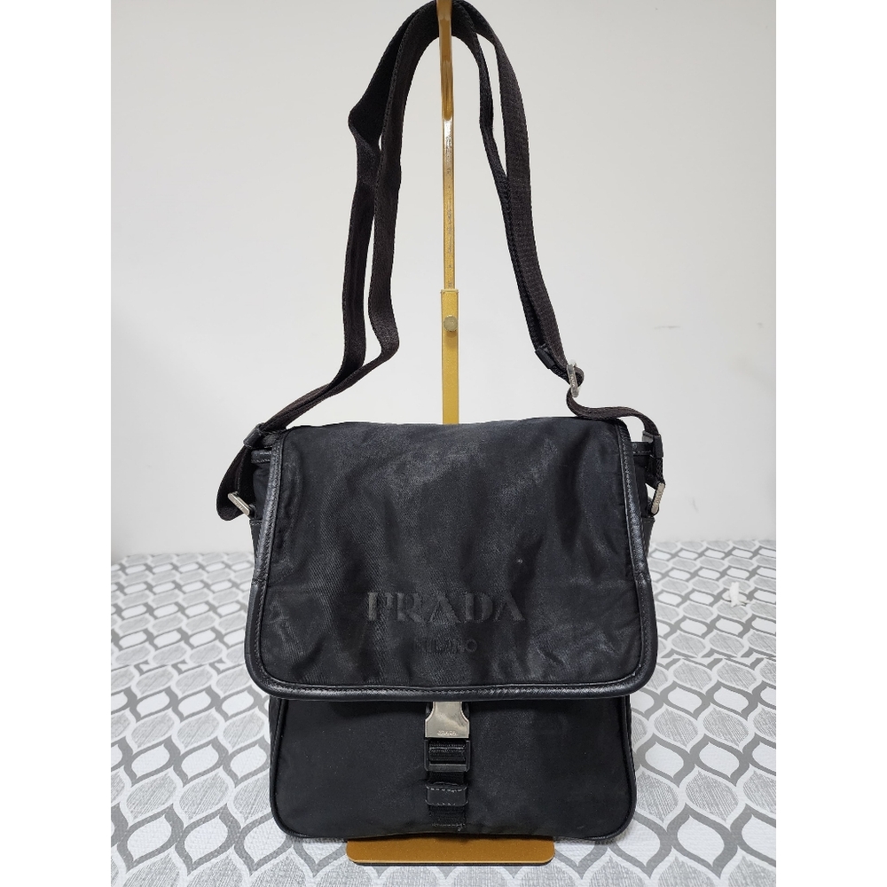 Prada Tessuto Crossbody Buckle  Messenger Bag Black
